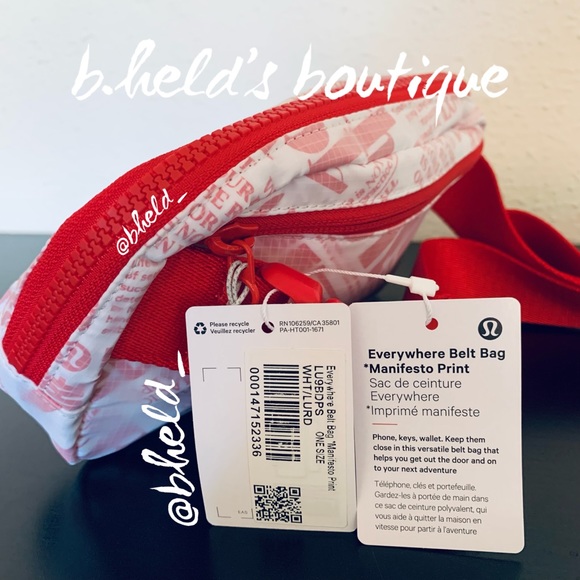 lululemon Everywhere Belt Bag *Manifesto Print in White/lulu Red Brand New NWT - Picture 2 of 15